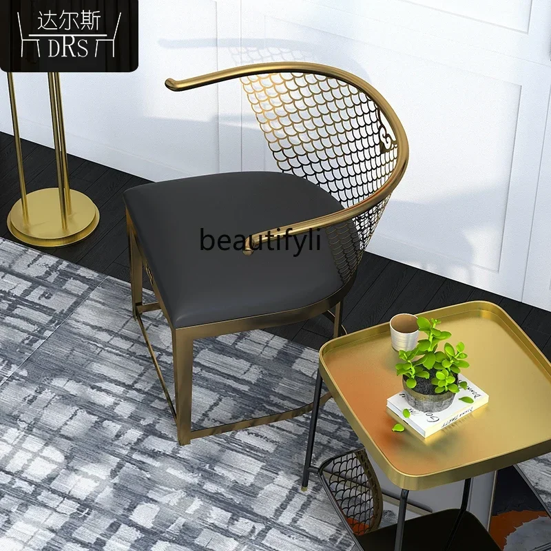 

New Chinese-style armchair three-piece set, surrounding chair modern simple stainless steel Taishi chair, light luxury furni