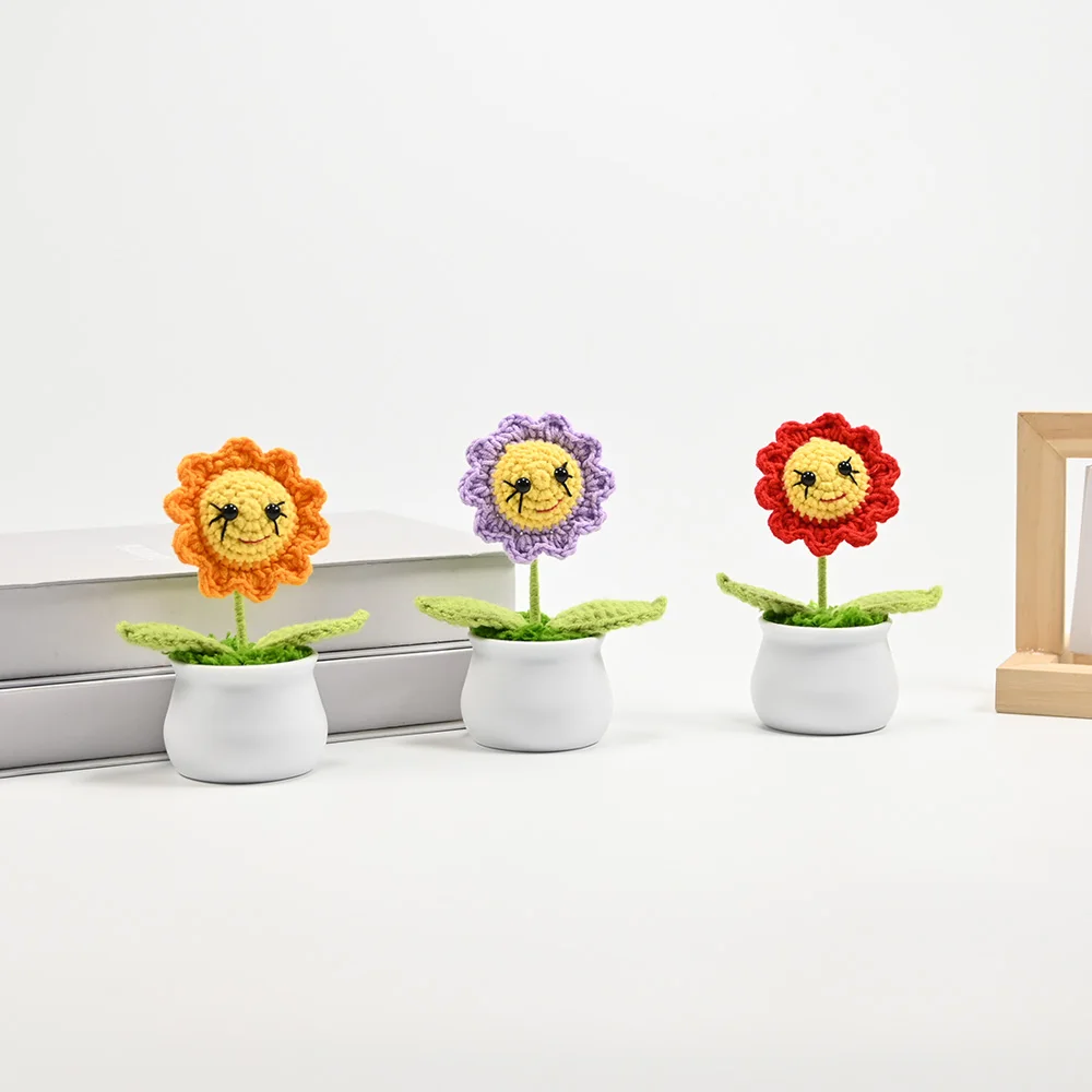1pcs Fabric Ornaments,Hand-Crocheted Cat Face Pot,Creative Cartoon Handmade Crafts For Desktop Decor,Hand-Knitted Doll Figurine.