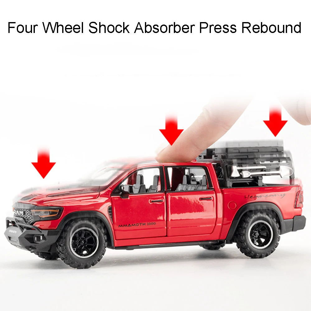 1:32 맘모스 픽업 모델카 장난감 합금 다이캐스트 티라노사우루스 오프로드 트럭 소리와 빛 풀백 도어 오픈 어린이 선물용