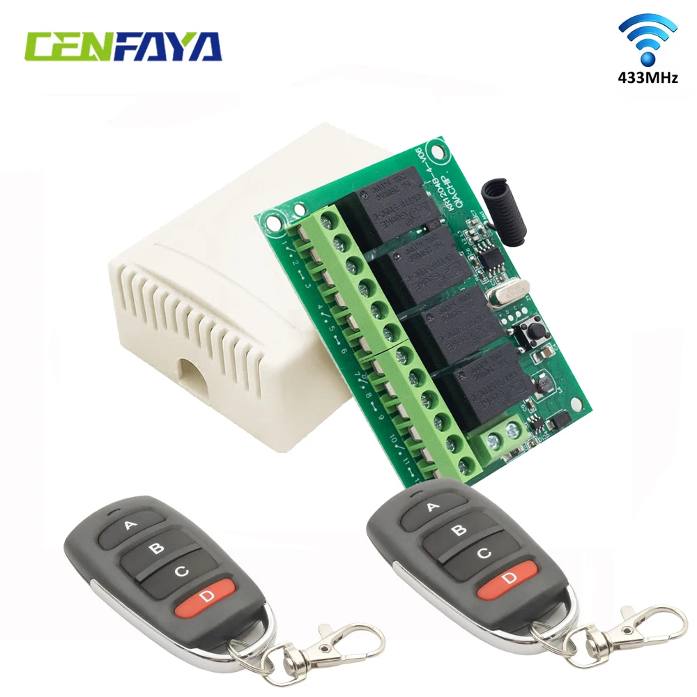 Cenfaya dc 12v 24v 4ch drahtloser Fernbedienung schalter dc 5-80v 10a 4-Kanal 433mhz Hochfrequenz relais Empfänger für Lichter