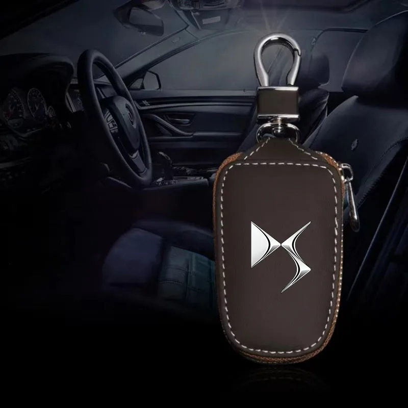 Leather Car Key Case Folding Remote Control Zipper Keychain For DS SPIRIT DS3 DS4 DS4S DS5 Shell Protector Cover Auto Accessory