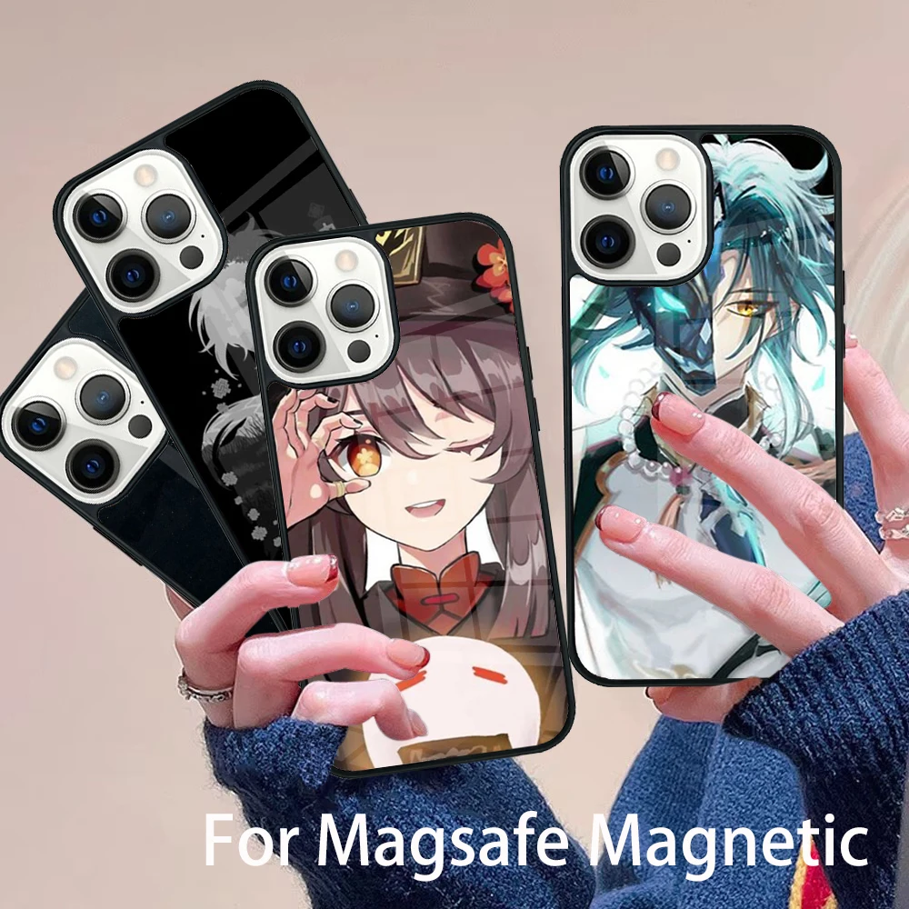 

Luxury Game Genshin Impact Phone Case Magesafe Magnetic Wireless Charge Cover For IPhone 16 11 12 13 14 15 Pro Max Plus Mini