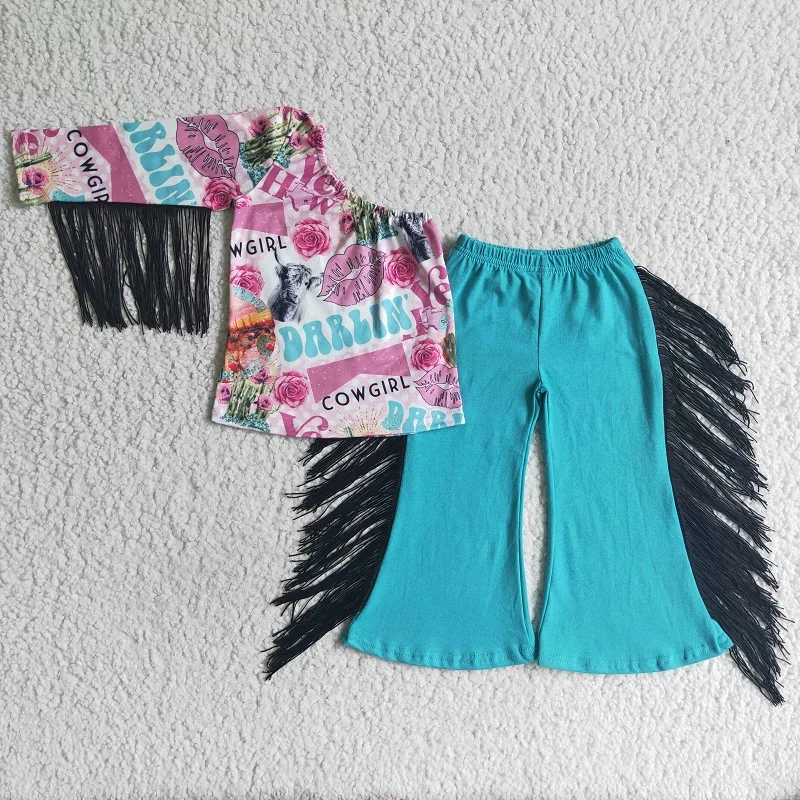 

New Spring Baby Girl Clothes Fringed Bell Bottoms Pants Set Wholesale RTS Boutique Clothing Sets Kids Clothing Western