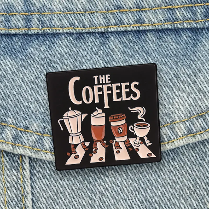 The Coffees Enamel Pins Abbey Road Coffee Walk Brooches Lapel Badges Moka Pot Latte Espresso Jewelry Gift for Friends