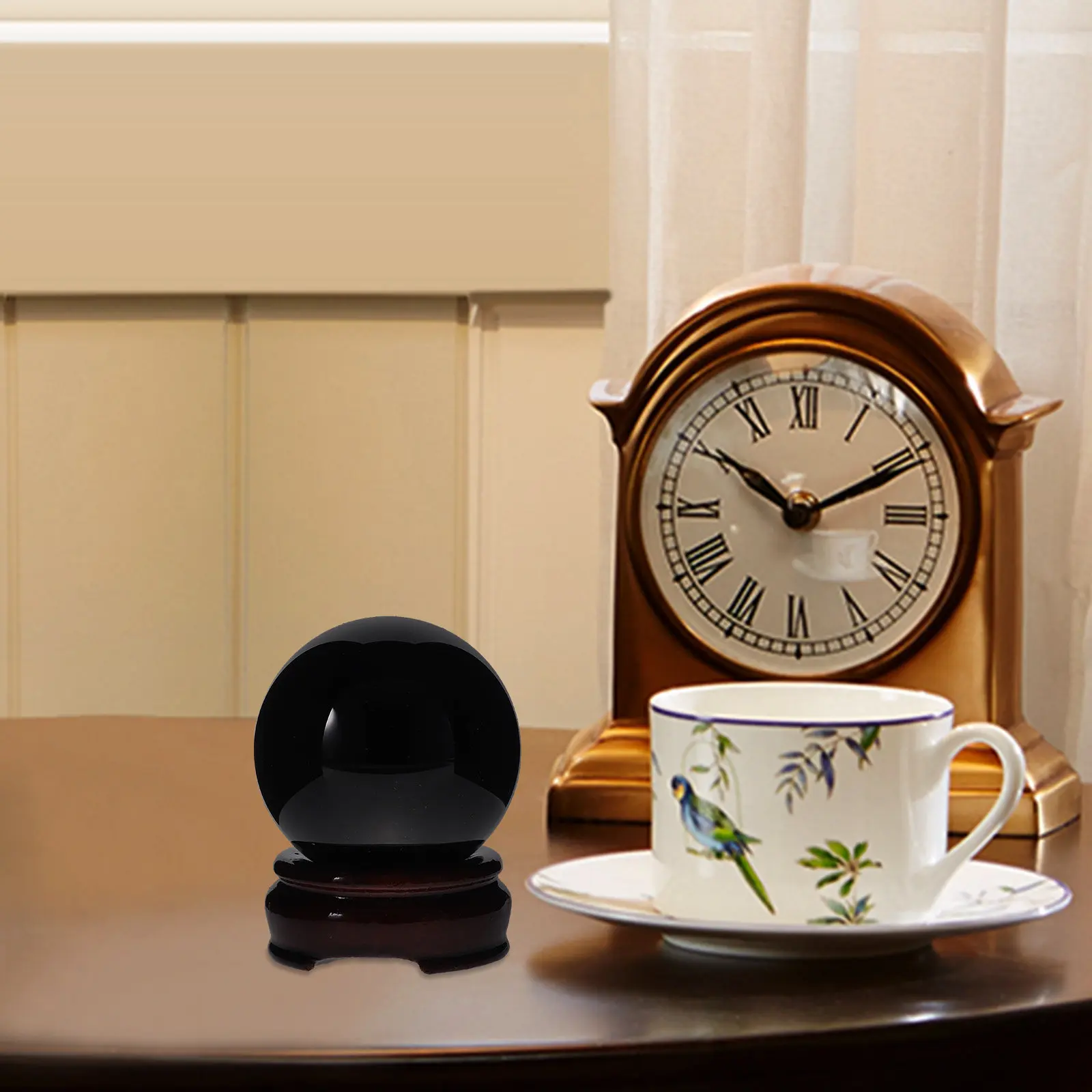 

Набор из 1 шт. черной хрустальной сферы из обсидиана, настольное украшение с гладкой поверхностью, устойчивая деревянная подставка, декор для стола, хрустальная сфера