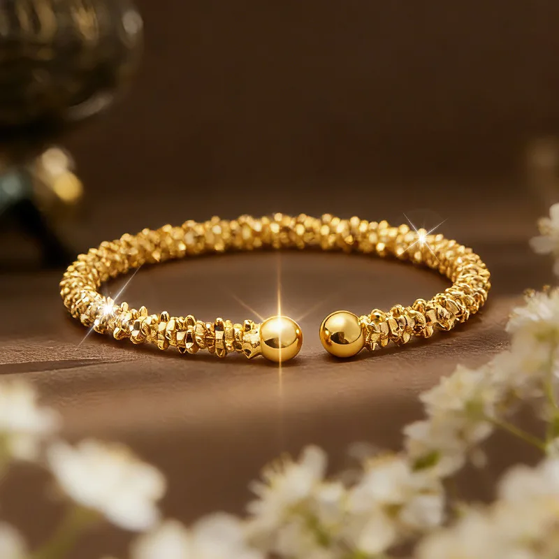 

Light Luxury Women's 9999 24K Real Gold Medieval Style Sparkling Broken Gold Open Bracelet