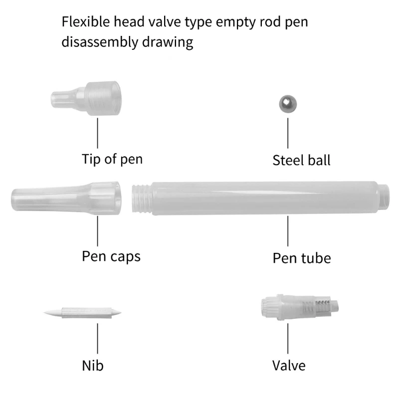 6Pcs Clear Empty Brush Pen Refillable Acrylics Empty Marker Pen Empty Paint Pen For Painting on Paper Wood Fabric Canvas