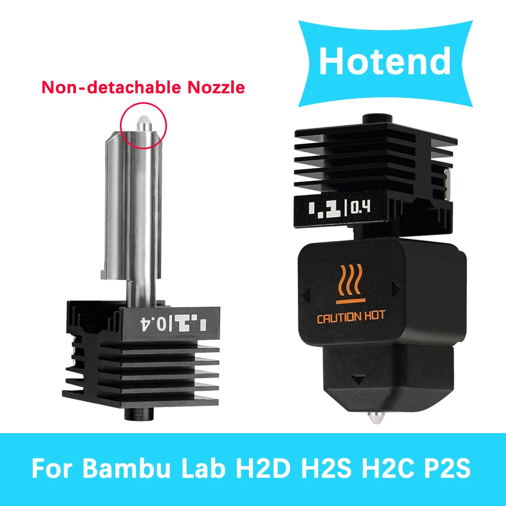 Hotend Kit For Bambu Lab H2C H2D H2S P2S Non-detachable Hardened Steel Nozzle 0.2/0.4/0.6/0.8mm For Bamboo A1/A1mini Print Head
