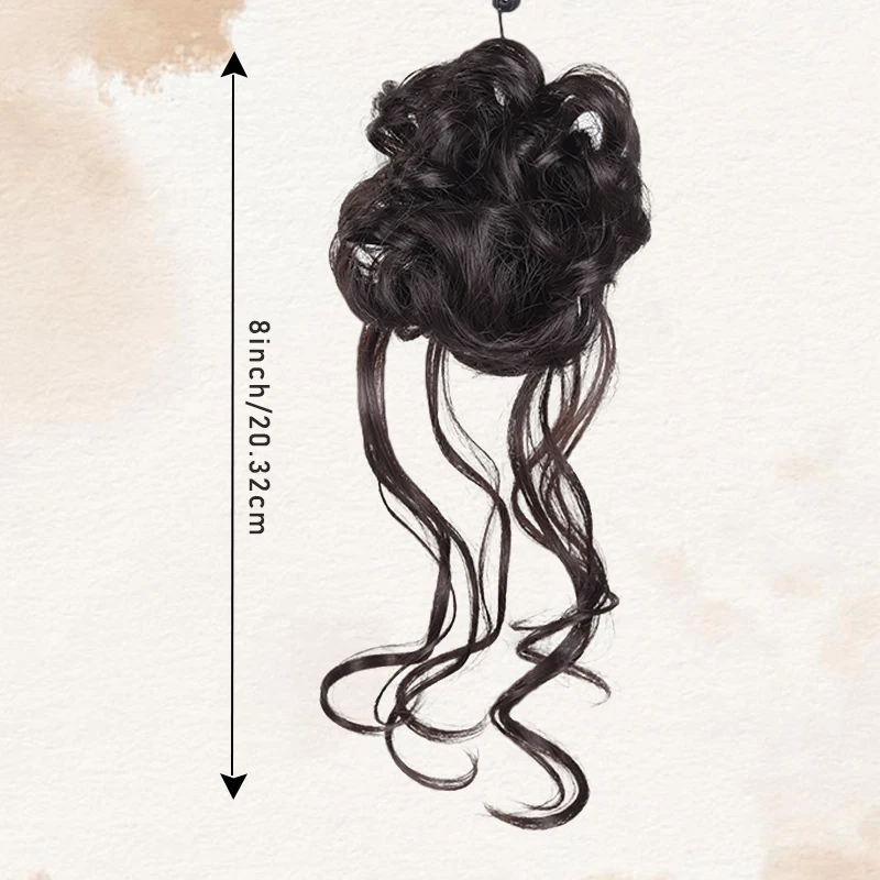 New Chinese Style Synthetic Fluffy Dragon Beard Bun Wig Drawstring Round Crown Hair Bun Fashion Hair Accessories for Women