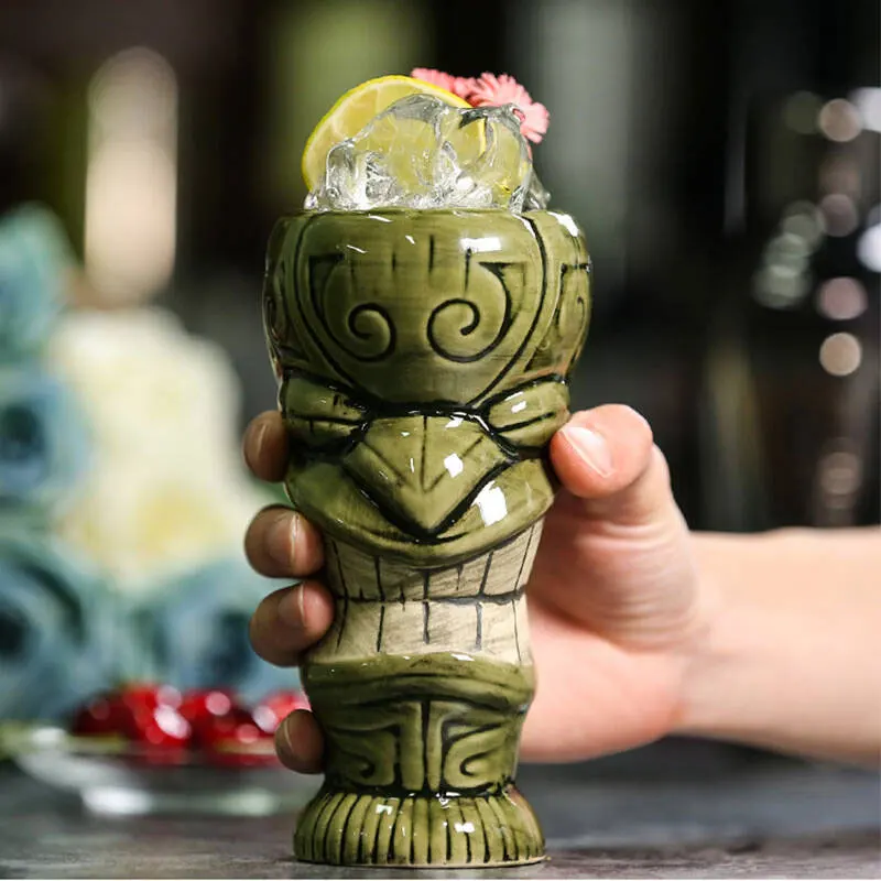 Ceramic Tiki Mug Tiki Drinking Cup Exotic Zombie Cocktail Cup Tumblers Tiki Bar Professional Hawaiian Halloween Party Barware