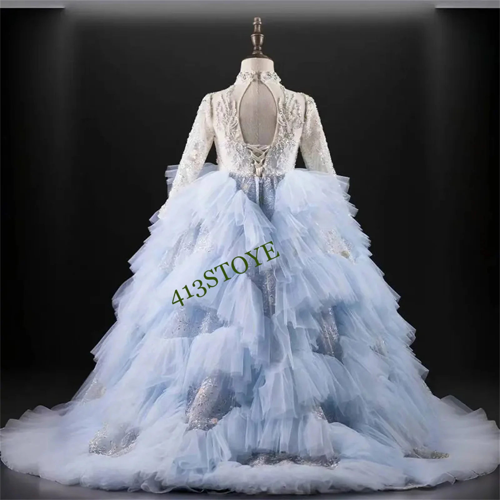 

CustomCute Yellow Flully Tiered Ruffles Flower Girls Dress V Neck Ball Gown Floor Length Children Birthday Party Gowns