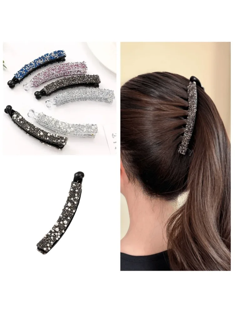 1pcs Rhinestone Banana Hair Clip Women Girls Pearl Fish Shaped Ponytail Holer Elegant Hair Claw Clamp Barrettes Hair Accessories
