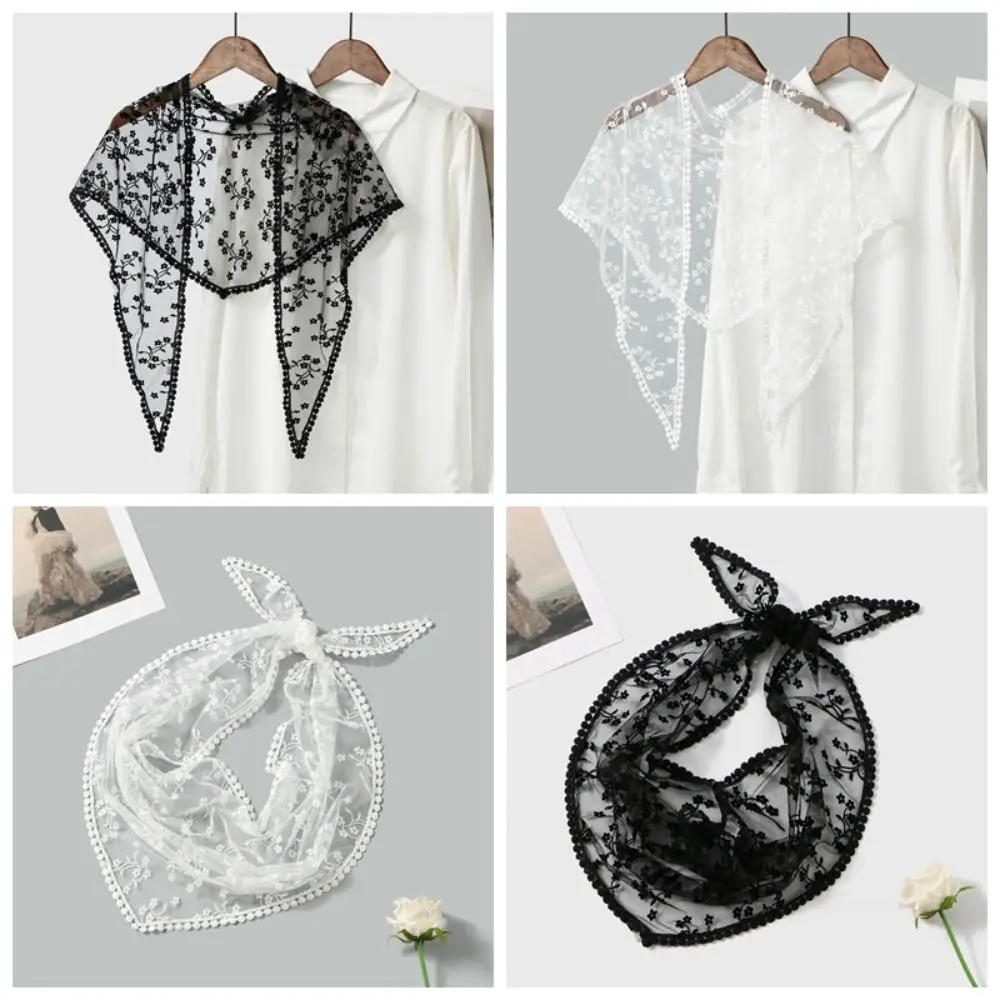 New Hollow Out Lace Scarf Embroidery Thin Fart Curtain Solid Color Vintage Foulard Bandana Women