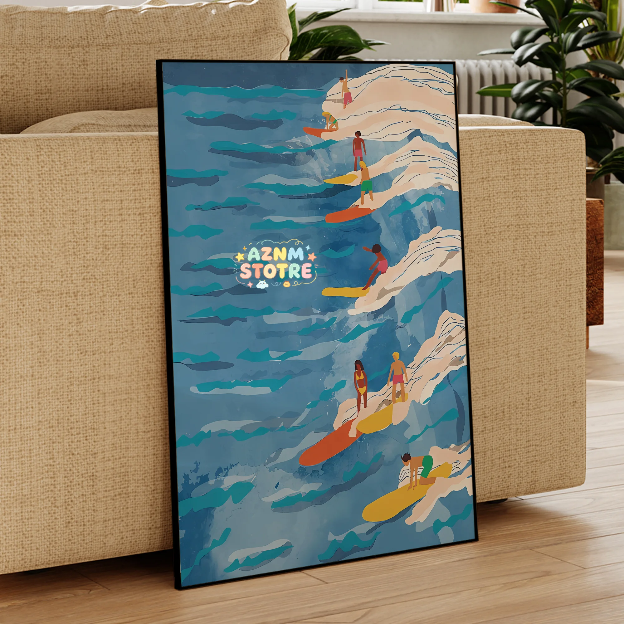 Modern Chilled Surfing Blue Waves Wall Art Prints Canvas Painting Poster Picture For Living Room Bedroom Waterproof Home Deco