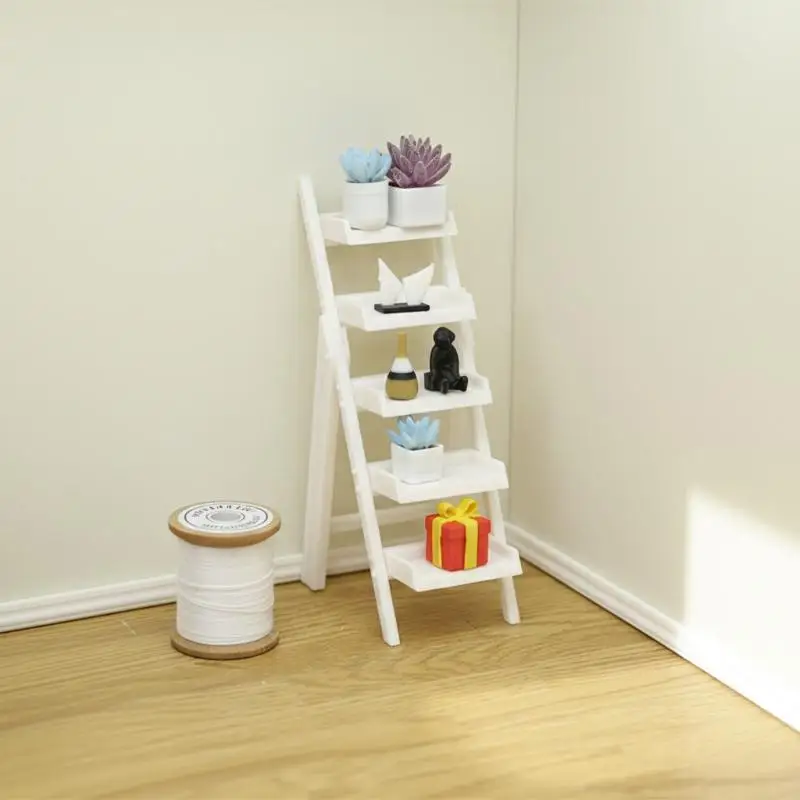Dollhouse Ladder Shelf 1Pcs 1/12 Miniature Storage Rack Model for DIY Mini Furniture Accessories