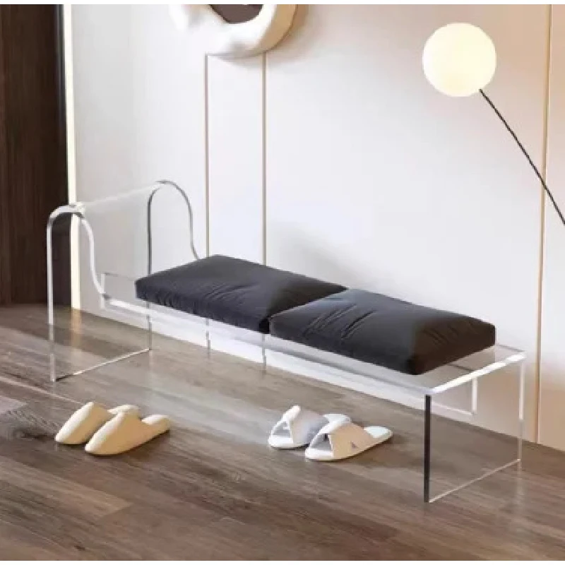 High Quality Transparent Rectangular Shoe Changing Bedside Glass Stool