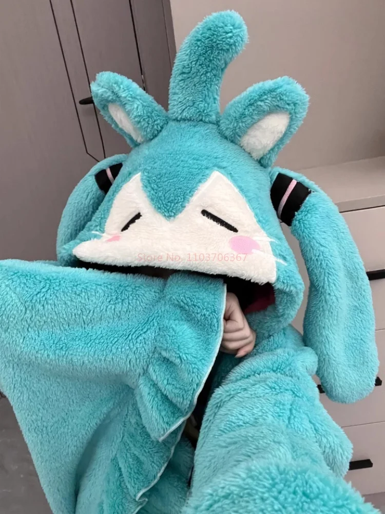 Hatsune Miku Winter Pajamas Thickened And Warm Anime Peripherals Cartoon Cute Pajamas Comfortable And Warm Kawaii Home Clothes