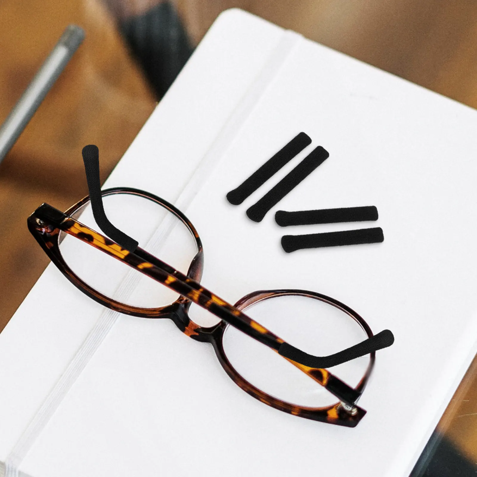 

2Pairs Glasses Ear Pads Stretchy Knit Temple Covers Non Slip Cushioned Eye Glasses Leg Covers Soft Protective Eyeglass Temple