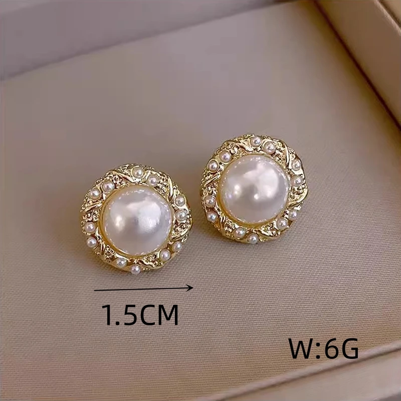 Baroque Imitation Pearl Stud Earrings Female Korean Exquisite Sweet Temperament Ear Jewelry Wholesale Girl Gift