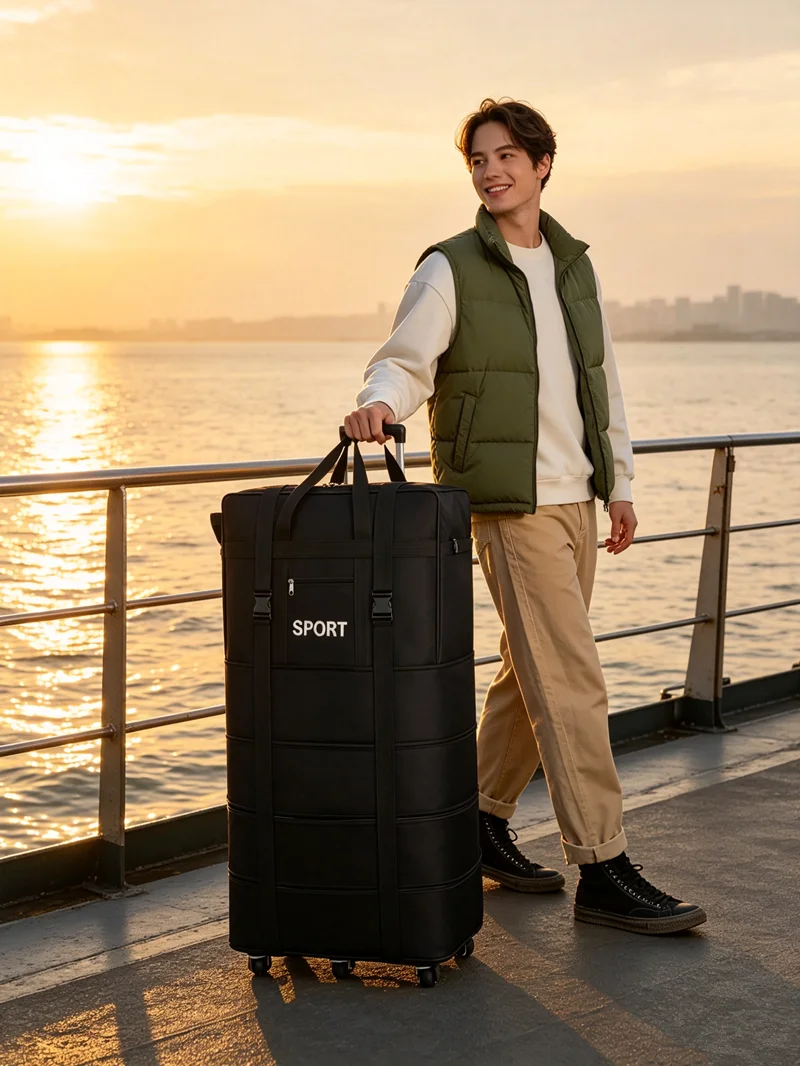 Plus Airline Checked Bag Oxford Large Capacity Travel Universal Wheel Foldable Luggage Moving Storage Bag Rolling Packing Cubes