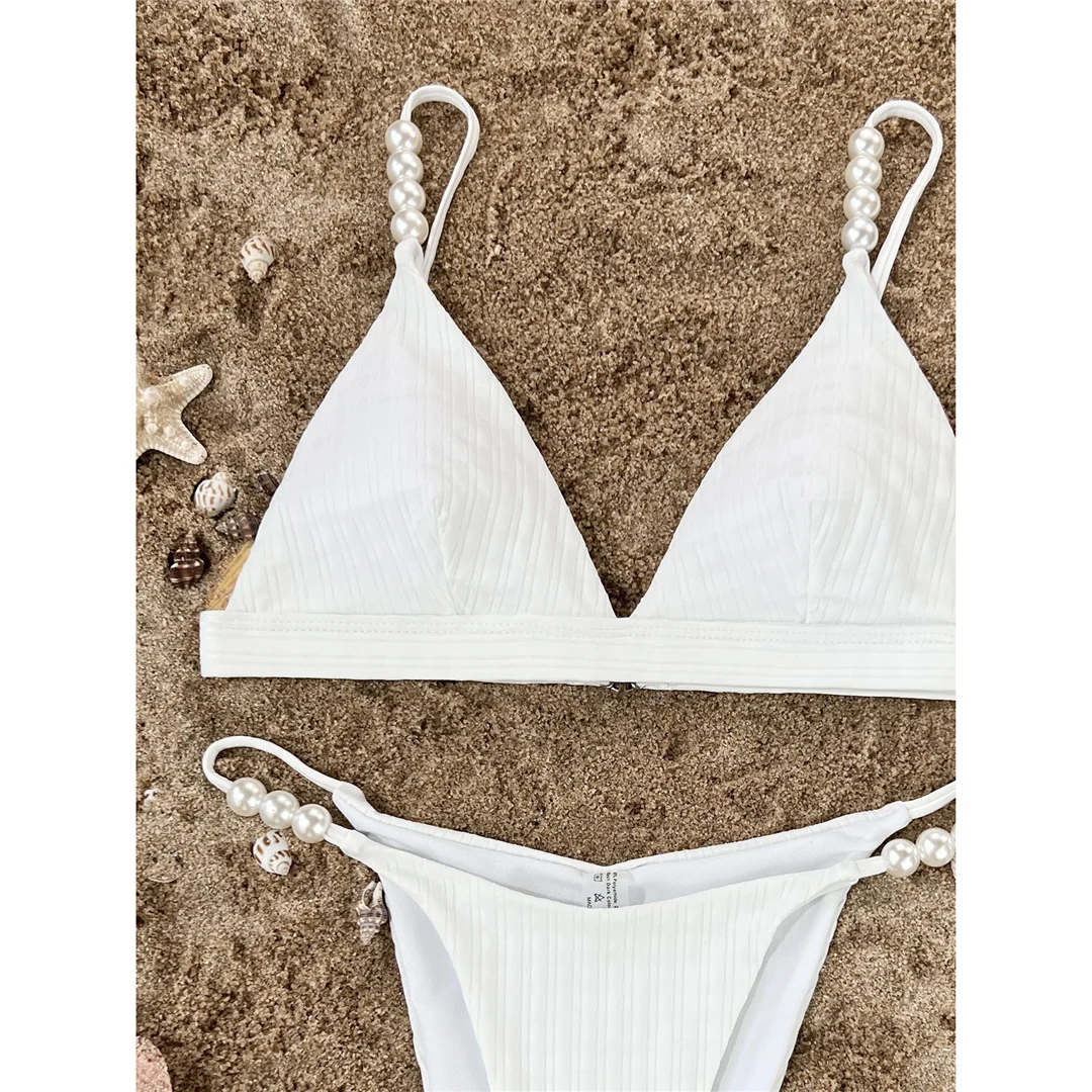 Sexy Perlen-Bikini mit hohem Beinausschnitt und Polsterung, Damen-Badeanzug, zweiteiliges Bikini-Set, Badebekleidung, Badeanzug für Damen, V4366 – Detail 11
