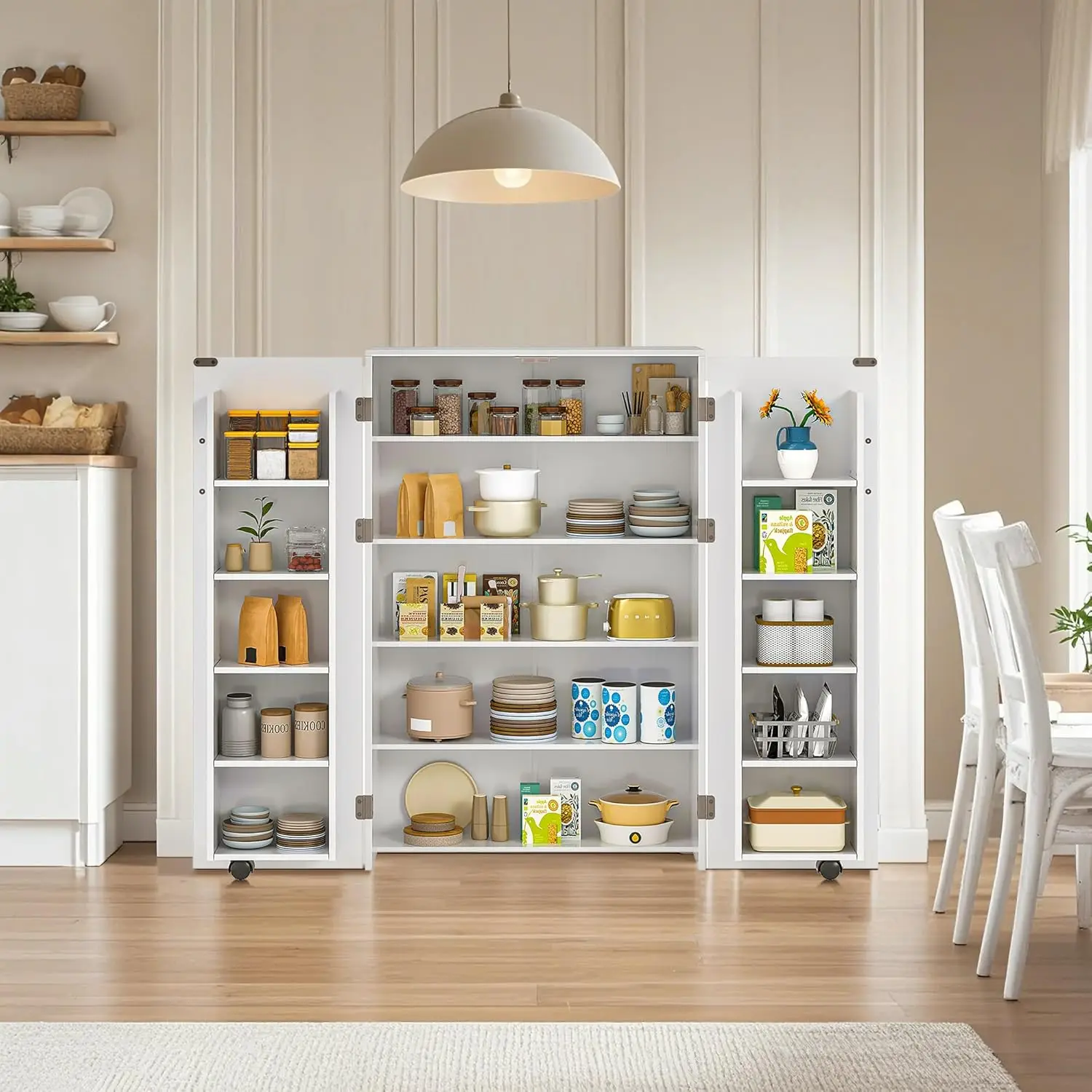 

35.5” Small Kitchen Pantry Storage Cabinet with 2 Doors and Adjustable Shelves, Food Storage Freestanding Cupboard for Dining R