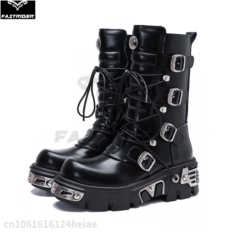 

Retro Casual High Boots for Men's and Women's Metal Motorcycle Boots Workwear Rock Thick Soled Boots Motorbike Racing Shoes