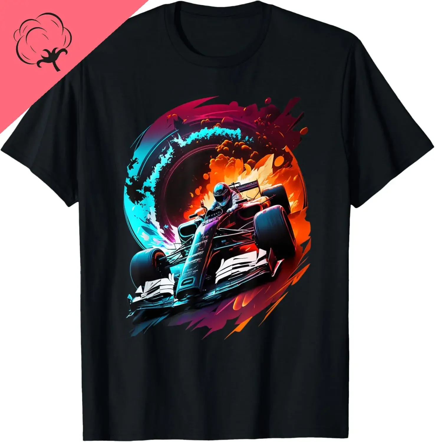 

Vibrant Formula Race Car Graphic Tee Breathable Cotton Short Sleeve T-Shirt