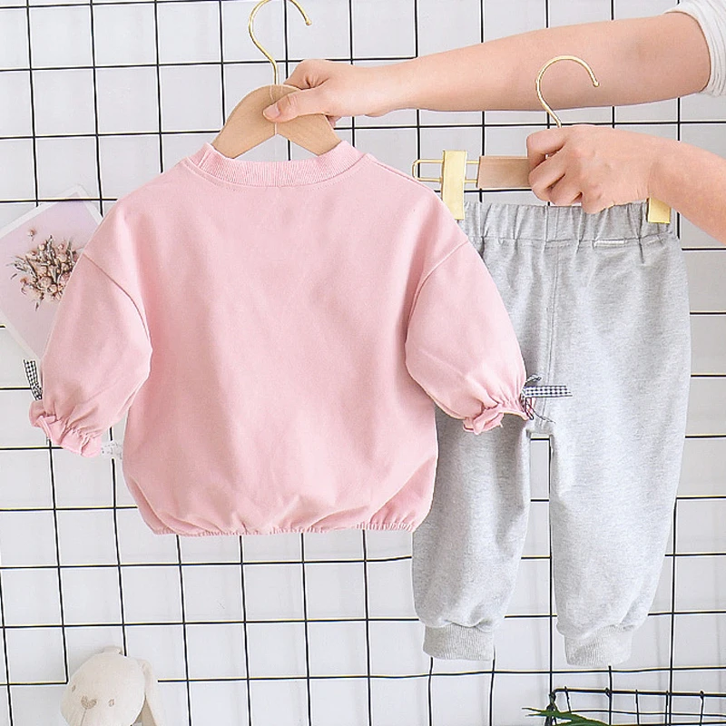 Autumn Baby Girl Clothes Set Sweatshirt Pant 2Pcs Suit Pullover Long Sleeve Kid Tracksuit Toddler Outfit Children Sportwear A492