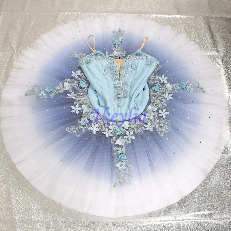 professional ballet tutu Blue Gradient white Platter Tutu sleeping beauty Pancake Tutu ballet costume for girls performance 0499