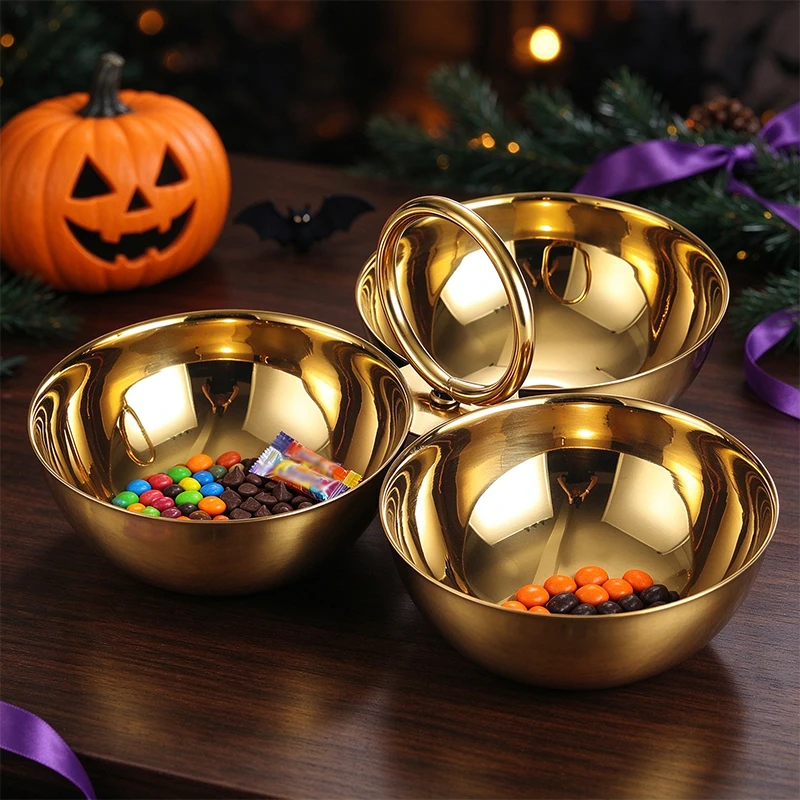 3 in 1 Cluster Serving Bowls Stainless Steel Snack Fruit Tray Reusable Portable Candy Dessert Plate for Home Christmas Party