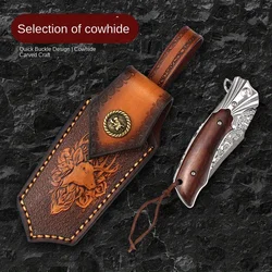 Deer Head Pattern Outdoor Folding Knife Sheath, High Sales Portable Folding Knife Holster Portable Hand-printed Anti-thickening