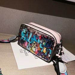 Graffiti Camera Bags for Women Hip Hop Funny Crossbody Bags Leather Fashion Female Shoulder Bag Cartoon Printing Letter Purse