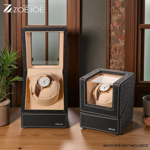 싱글 슬롯 자동 시계 와인더 4가지 모드 미국 플러그 저소음 모터 저소음 PU 가죽 시계 보관함 친구를 위한 생일 선물