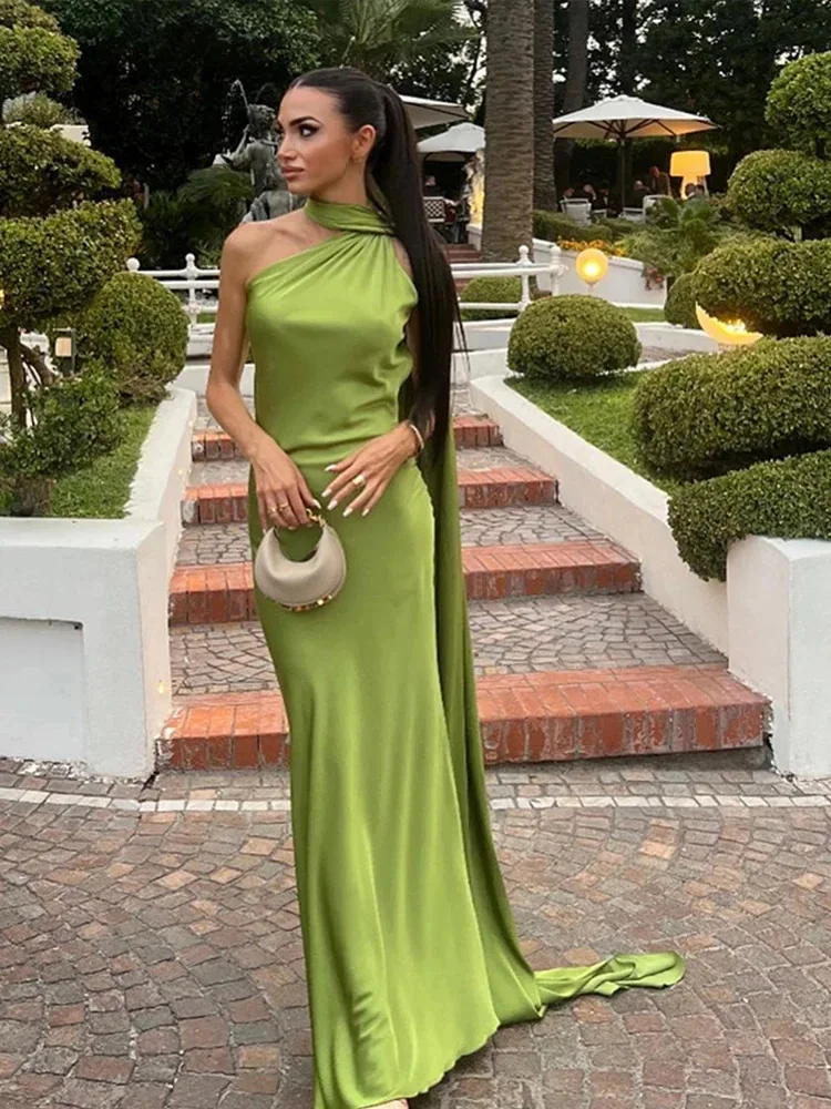 

Women's European American Style Elegant Midi Dress - Mature Lady Backless Halter Maxi Dress with Sash, Formal Party Long Dress
