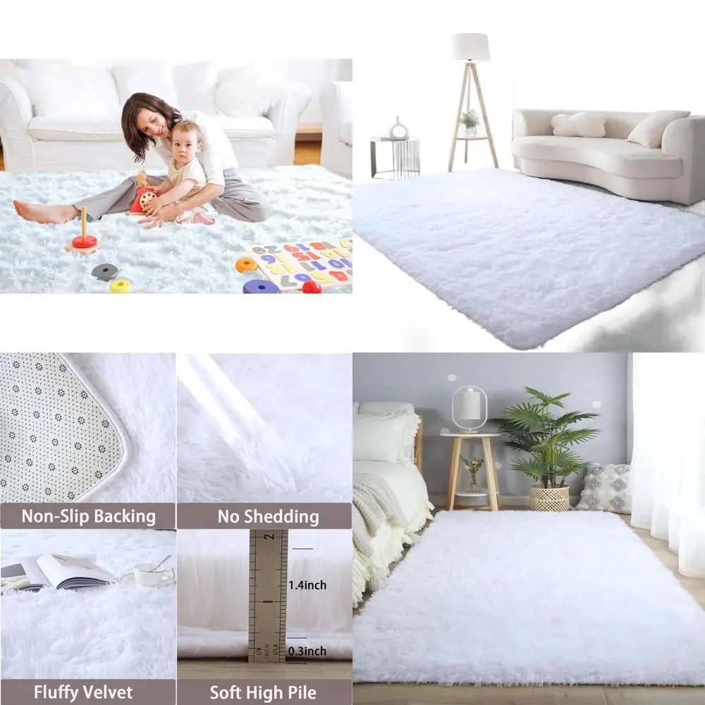 

Большой мягкий пушистый ковер 8x10 футов белого цвета для гостиной, спальни, детской и игровой комнаты - нескользящий ковер из искусственного меха