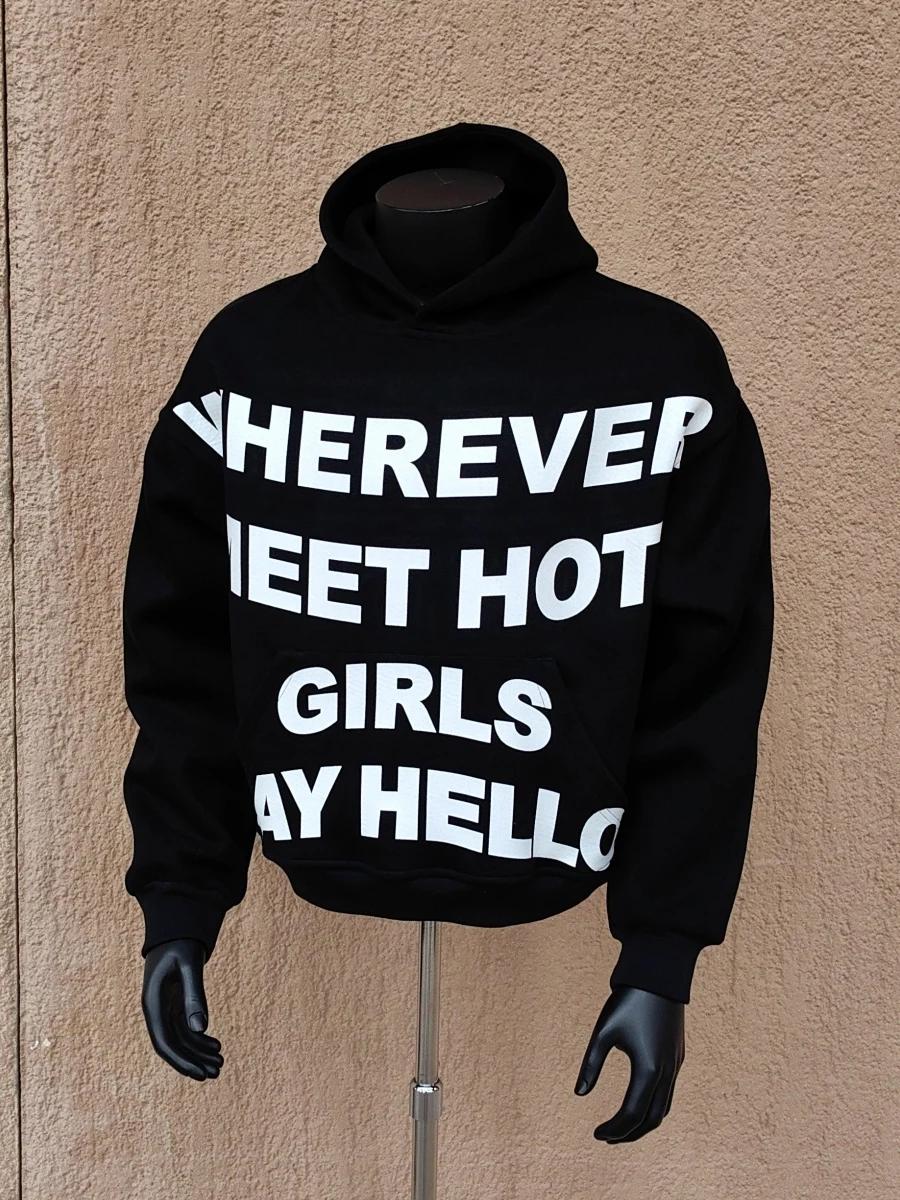 

Мужская толстовка с капюшоном и буквенным принтом, модная уличная одежда, смесовая ткань из хлопка и полиэстера, устойчивая к деформации.