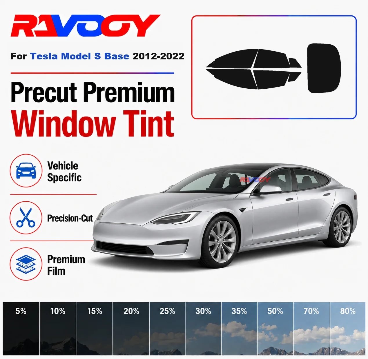 Premium Precut Window Tint Kit Front Rear Windows Rear Windshield For Tesla Model S Base 2012-2022 Car Solar Nano Ceramic Film