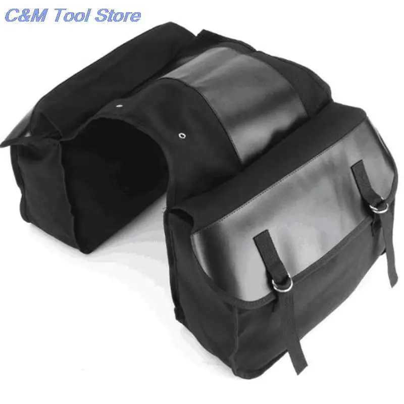 1PC High Capacity Motorcycle Touring Saddle Bag Black Canvas Waterproof Panniers Motorbike Luggage 