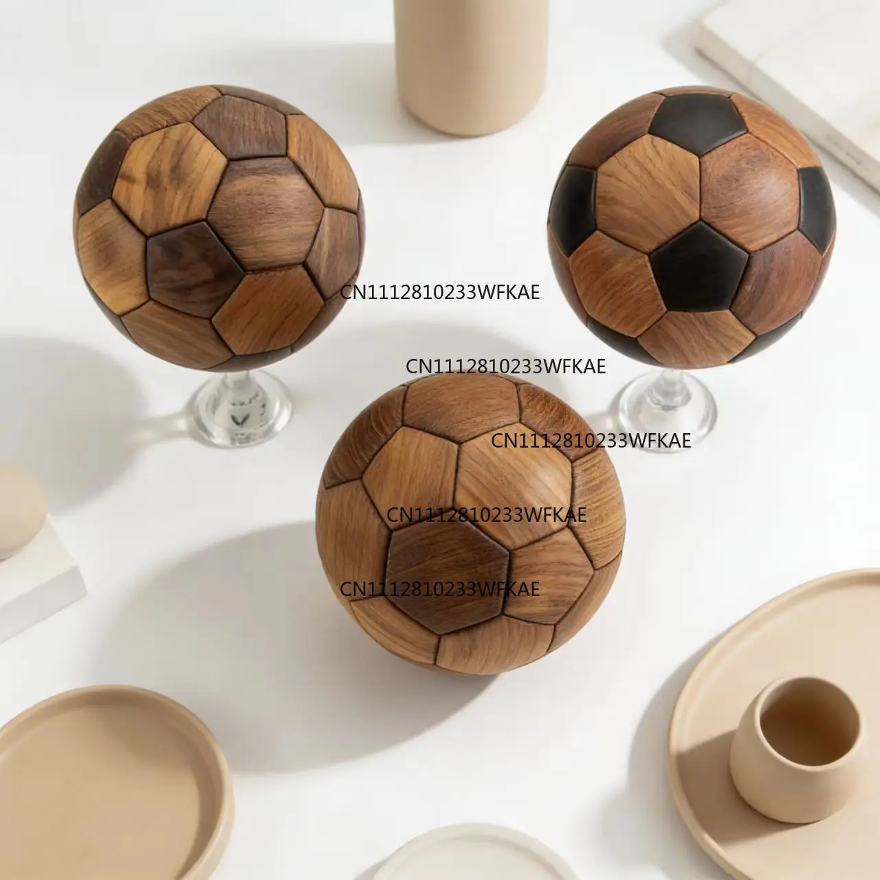Luban tenon and mortise solid wood football hand-spliced black walnut beech teak fans gift solid wood football ornament