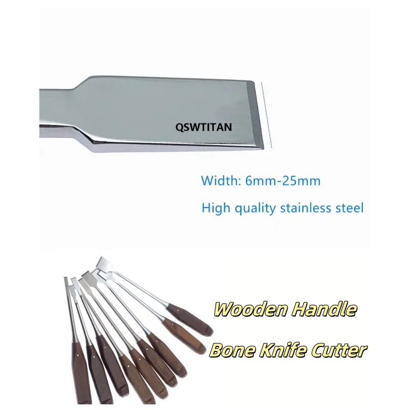 6mm-25mm Bone Osteotomes with Wooden Handle Bone Knife Cutter Stainless Steel Veterinary Orthopedic Instruments