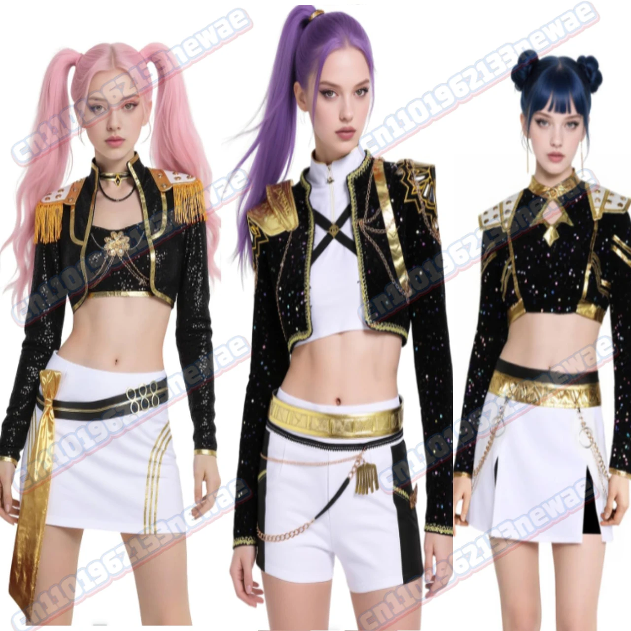 

2025 K-POP Demon Hunters Cosplay Rumi Zoey Mira Black Stage Uniform Halloween Costumes Women Top Skirt Jacket Headwear Wig