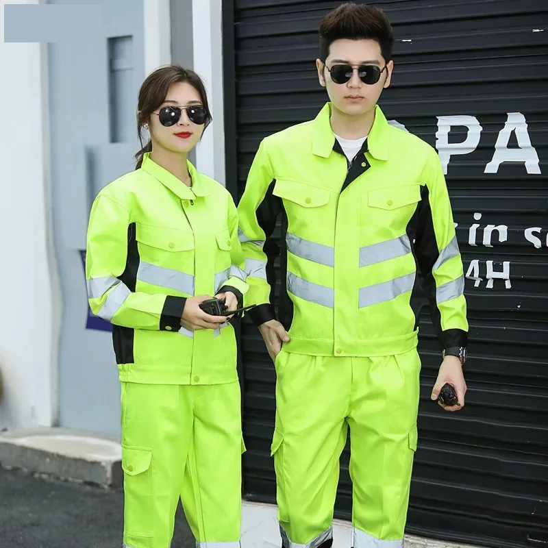 Hi Vis Safety Work Clothing Workwear Men Long Sleeve Workmen Uniform Car Workshop Repairman Working Suit Coal Miner Construction