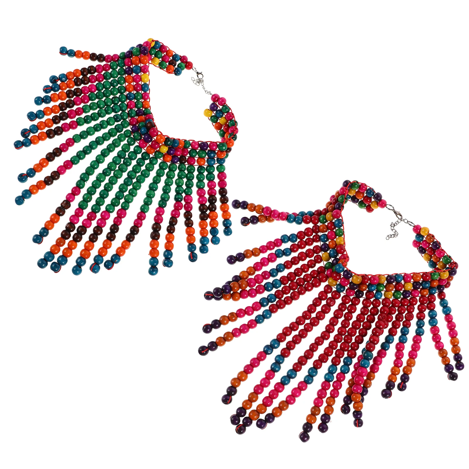 

African Wooden Bead Shawl Chain Necklace for Men Beads Chunky Colorful Necklaces Beaded