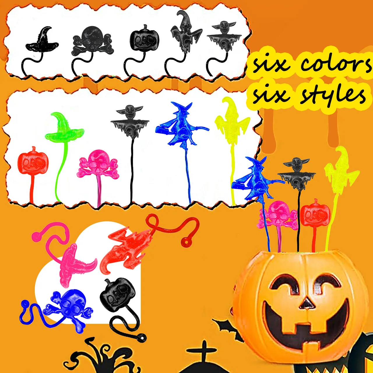 10-20 قطعة ألعاب يدوية صغيرة لزجة الهالوين محاكاة ساخرة اليقطين الجمجمة الخفافيش شبح مطاطا بسط لزجة لعبة اليد الأطفال هدايا الحفلات