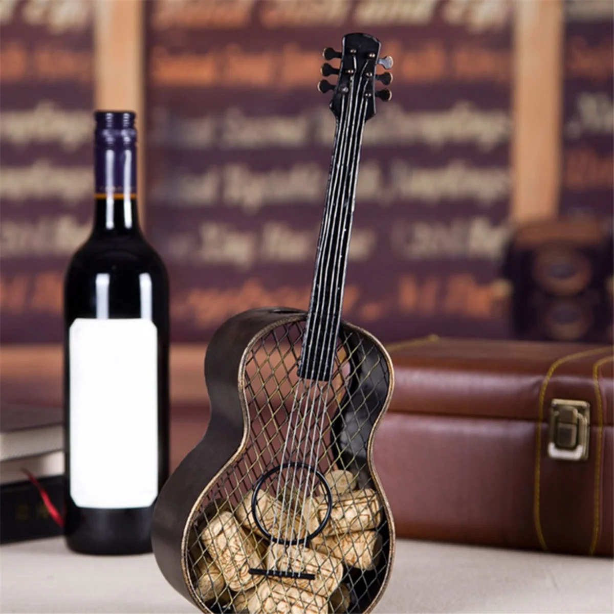 

Пробковая банка для гитары, украшение из кованого железа, коллекция пробок для вина, пробковый резервуар для хранения, железная статуя, ремесла, украшение для дома, хит продаж