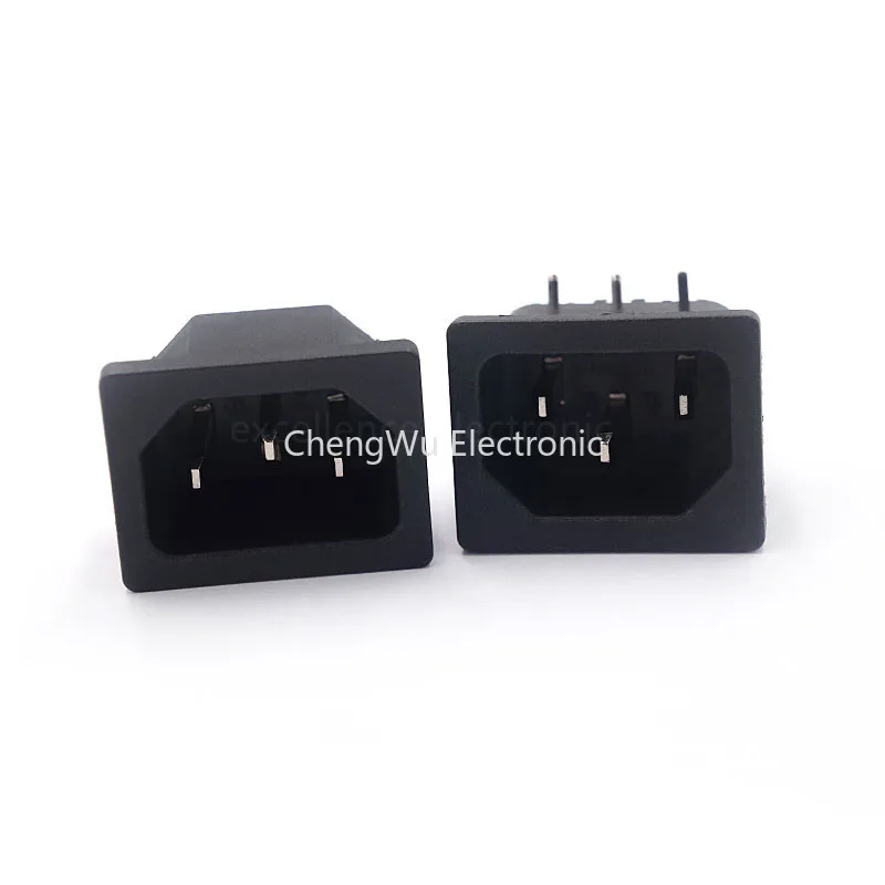 2pcs IEC 60320 C14 Male Plug Right Angle 3 Pins PCB Panel Power Inlet Socket Connector AC 250V 10A