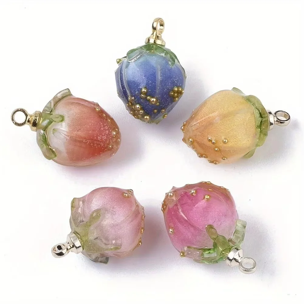 5 Handmade Epoxy Resin Strawberry Pendants (with Copper Bails) – For DIY Bracelets, Necklaces, and Earrings