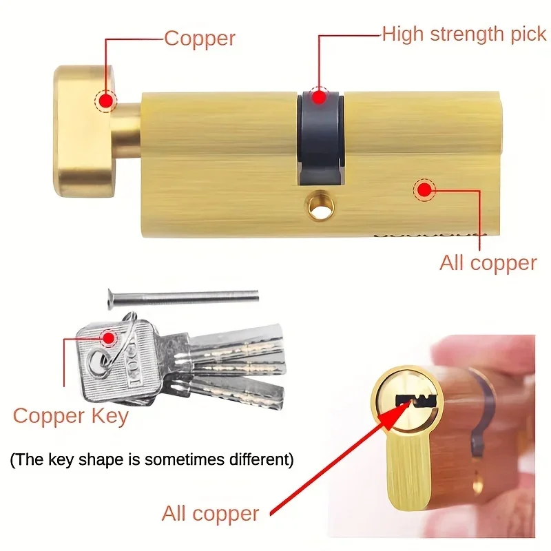 European Standard Cylinder, Full Copper Household Door Lock Anti-theft Locks At The Entrance of The Main Door Lock Cilinder 60mm