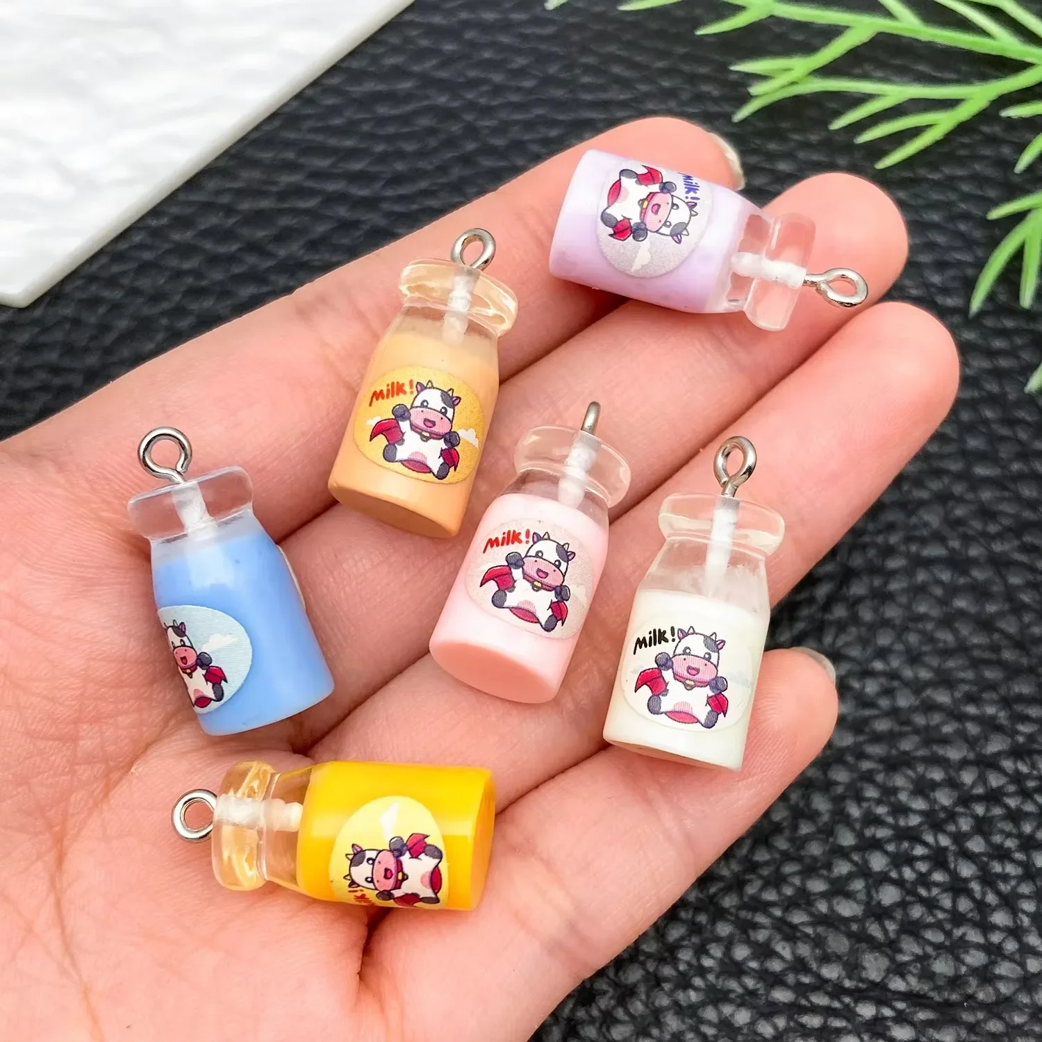 10Pcs Kawaii Transparent Mini Milk Bottle Charms, Realistic 3D Miniature Bottle Pendants for DIY Keychains Resin Jewelry Craft